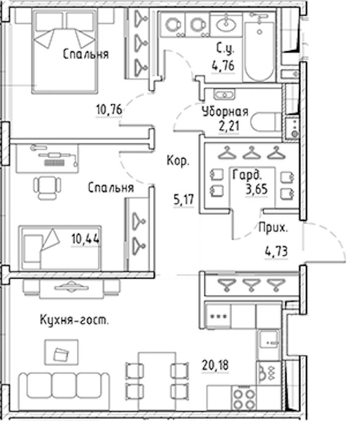 2-комнатная квартира 61.9 м², 6/10 эт., ЖК «LEGENDA Лисичанская 22»